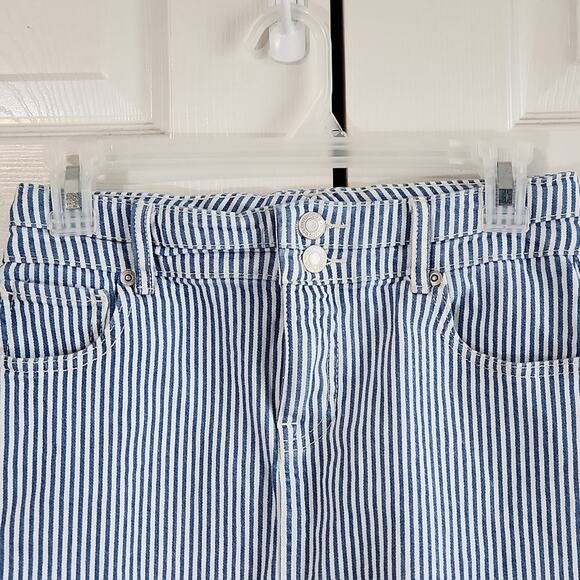 Vintage Maurices Womens Blue White Striped Denim Mini Skirt Size 0 Y2K Engineer - Picture 7 of 11